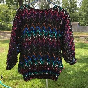 Three flags retro Sequin Boho Art Deco disco topAA